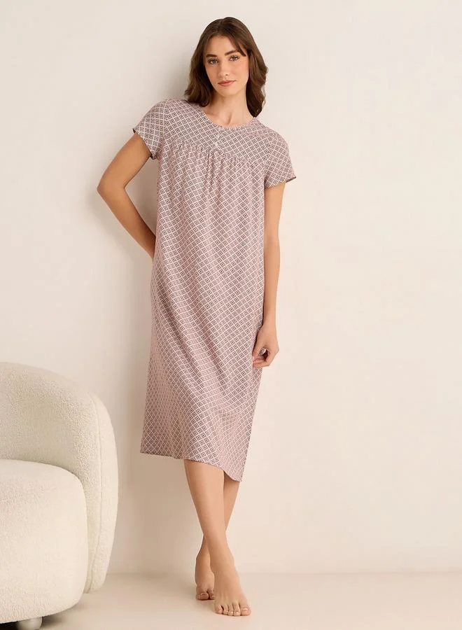 سبلاش فيڤ Midi Night Dress Short Sleeves with Floral Print Viscose